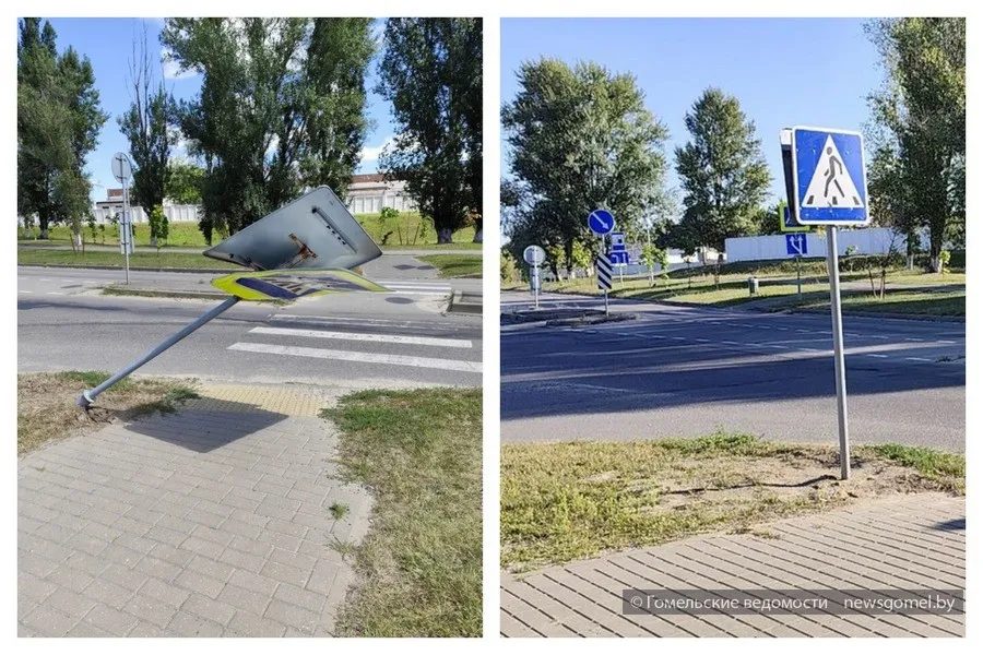 В Гомеле восстановили знак на пешеходном переходе на улице Серёгина