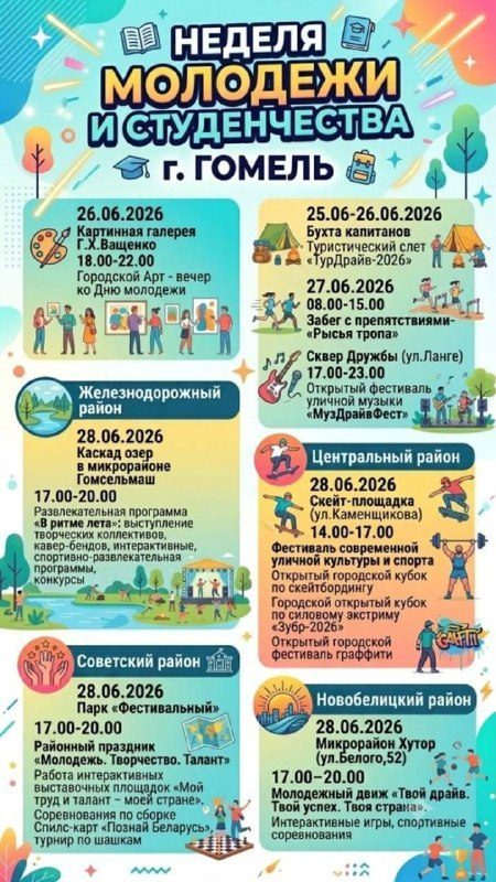 Неделя молодёжи и студенчества в Гомеле: программа событий с 25 по 28 июня